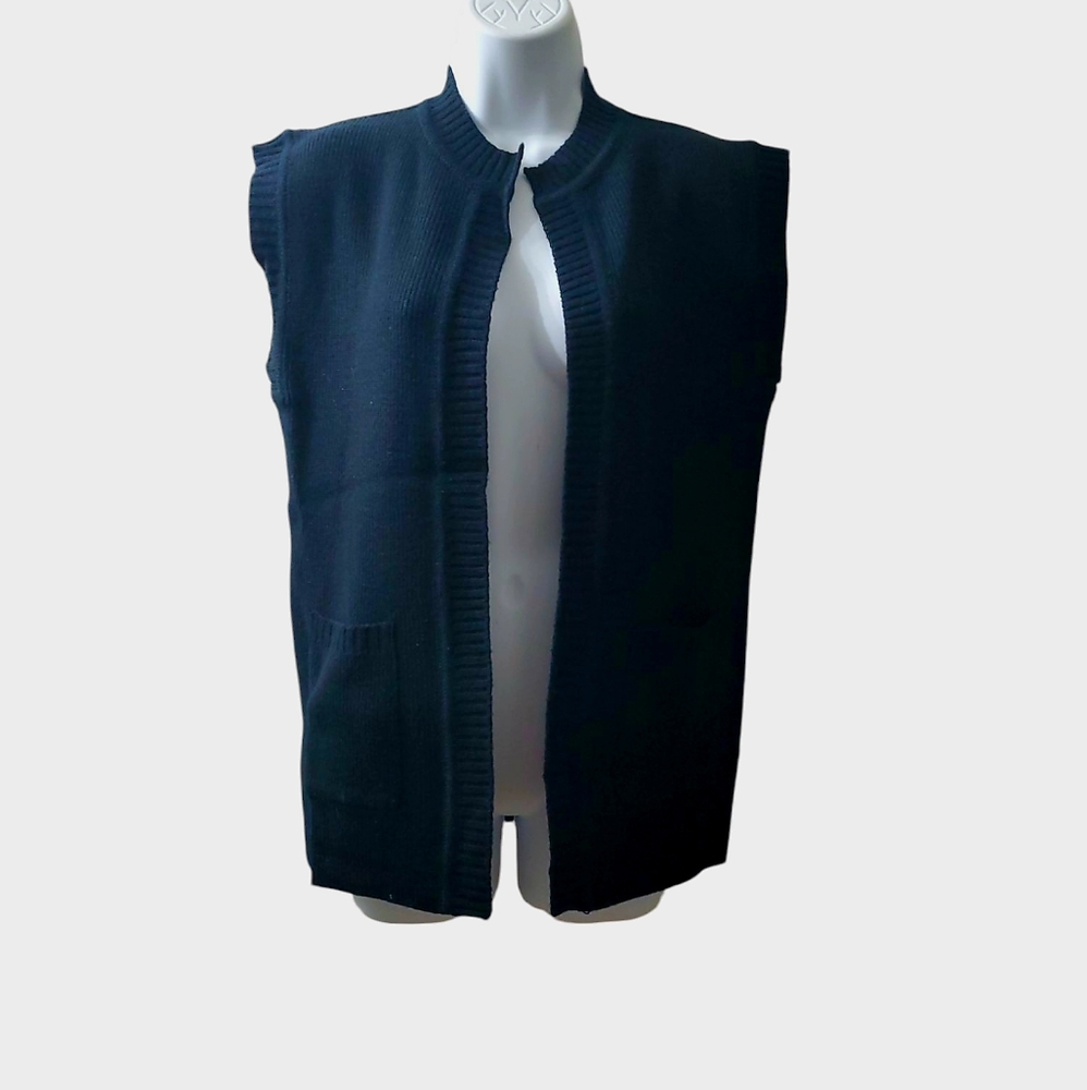 Vintage Unisex Millay Black Knit Acrylic Short sleeve Open Front Cardigan